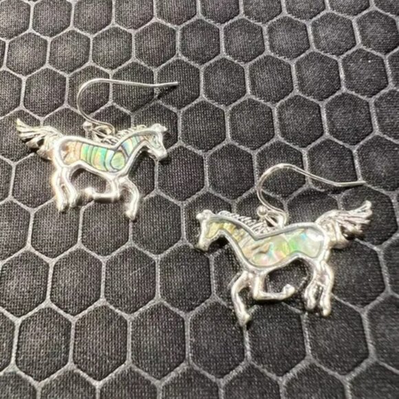 Venice By The Sea Jewelry Jewelry - Horse Earrings with Green Abalone Stones 18K White Gold Plated
